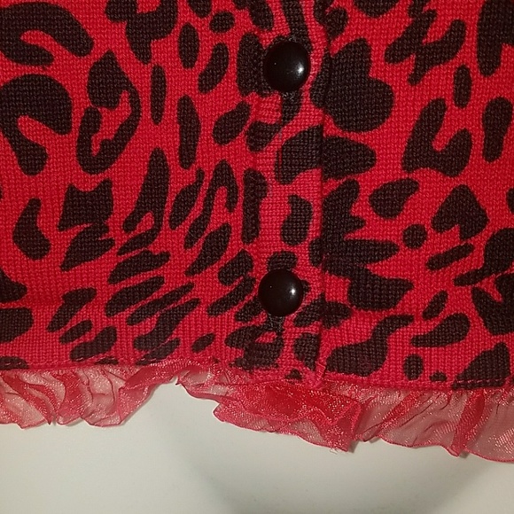 Too Fast Red Leopard Cardigan w Black Gothic Skull Lace Back Red Ruffle Trim - Picture 8 of 8